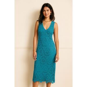 NWT House Of Harlow 1960 Blue Cotton Crochet Midi Dress  Women's Size Small